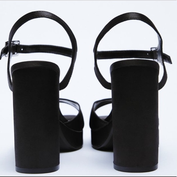 ZARA Black Open Toe Throwback Block Heel Shoes Size 40 (F) - Picture 4 of 5
